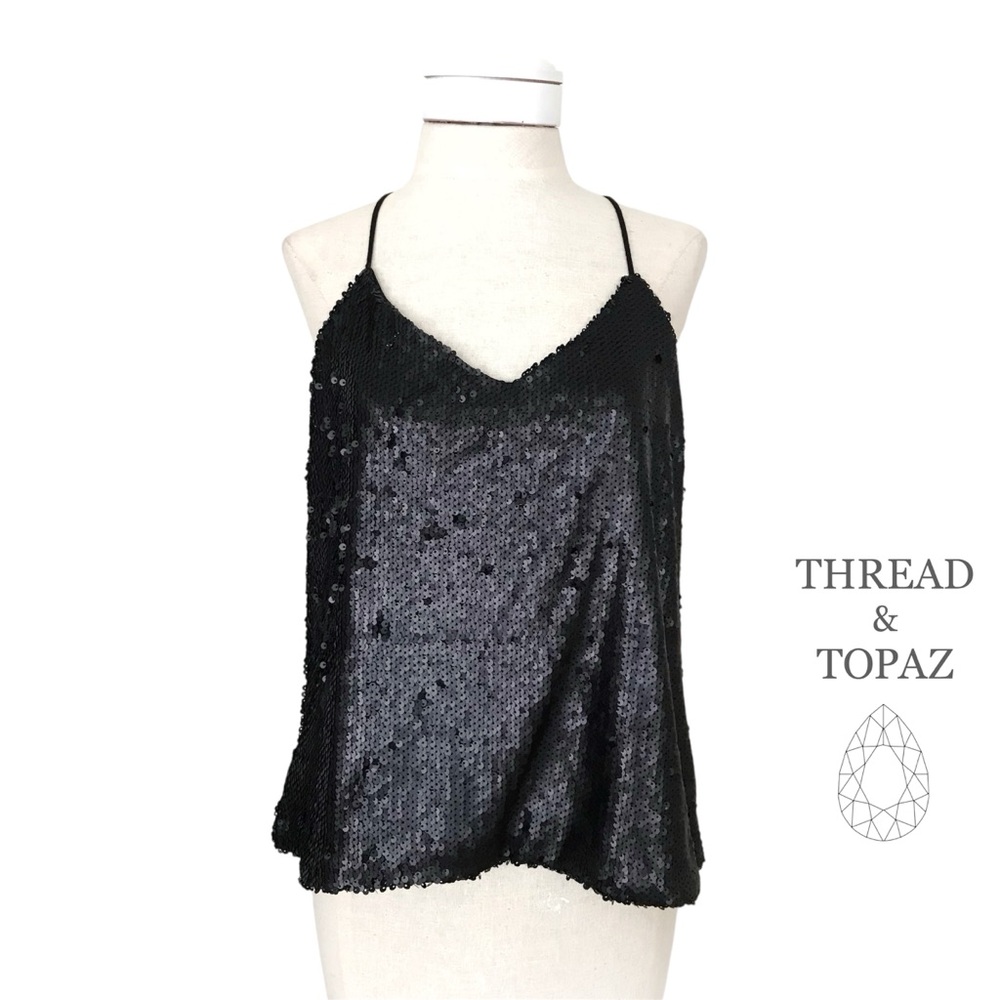 Raga Black Sequin Cami Top Large
